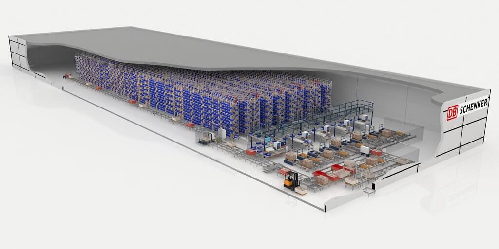 The automated small parts warehouse offers a capacity of 27,500 shelf spaces in five lanes.
